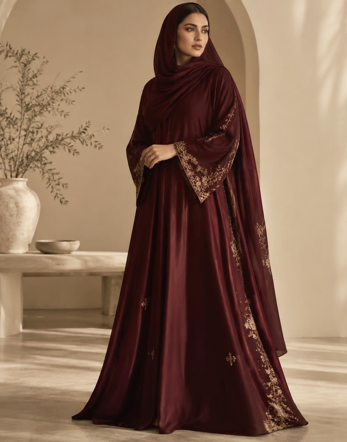 Model wearing an embroidered ZAR abaya